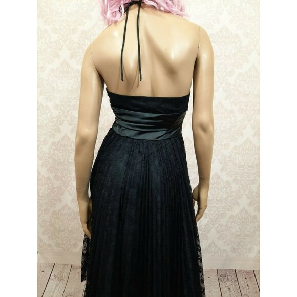 Vintage Betsey Johnson New York Dress Size 6 Black Pleated Lace Satin Halter - Picture 9 of 12